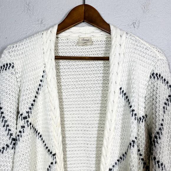 Soma Knit Open Front Cardigan Sweater Long Sleeve Casual Duster - M - Picture 3 of 5
